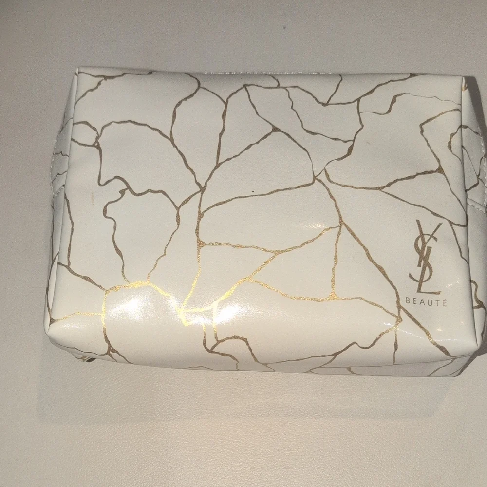 Yves Saint Laurent Beaute White and Gold Cosmetic Bag New Unused